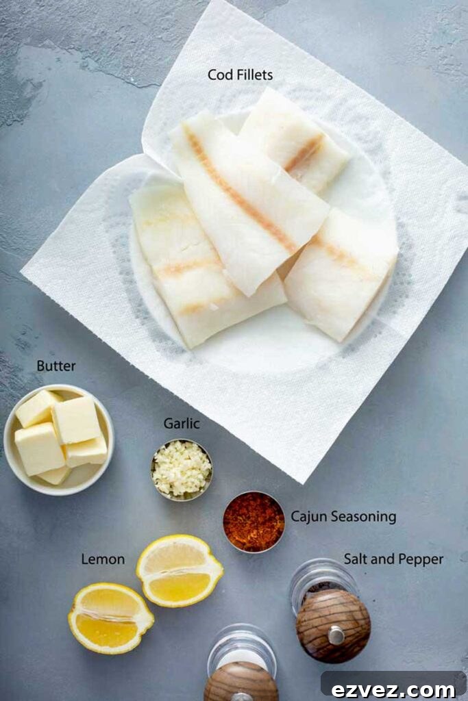 All the ingredients needed to make this easy baked cod recipe