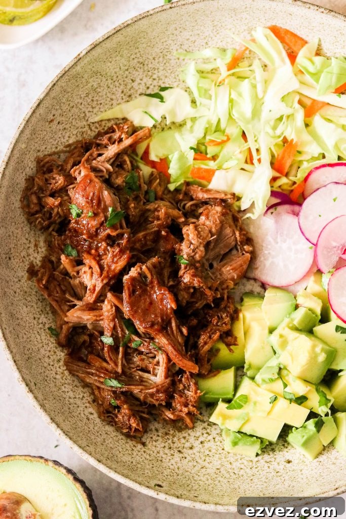 Instant Pot Pulled Pork Mole in a bowl with vegetables