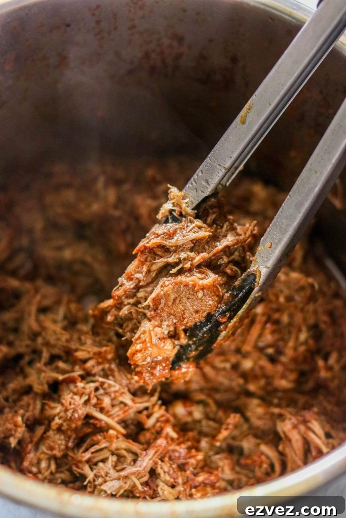 Cooked pulled pork mole in the Instant Pot