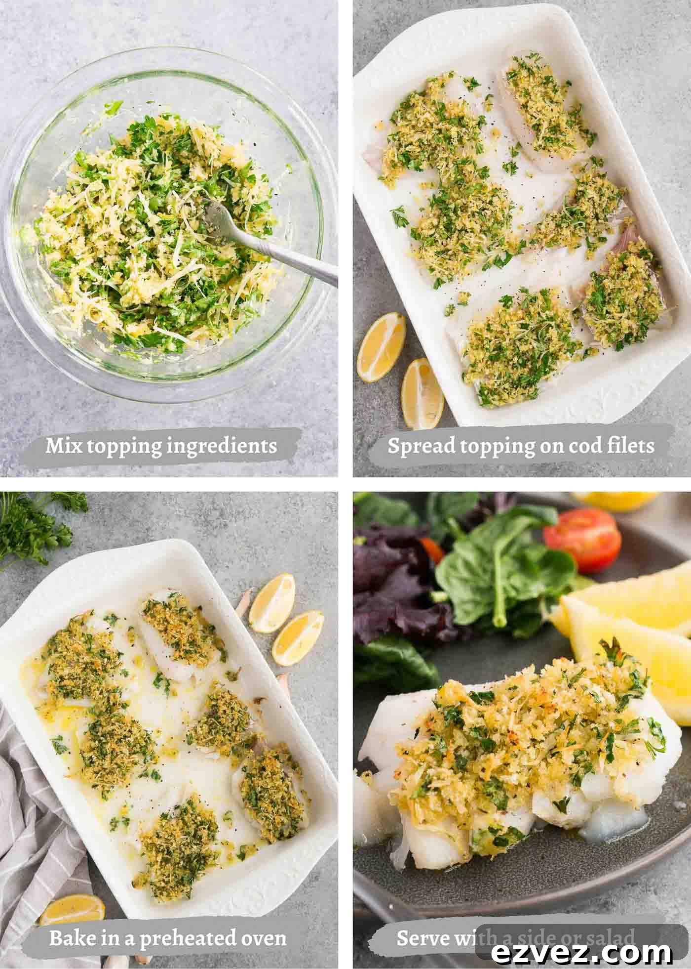 Crispy Oven-Baked Cod with Lemon and Garlic 5 process images of making baked cod in the oven