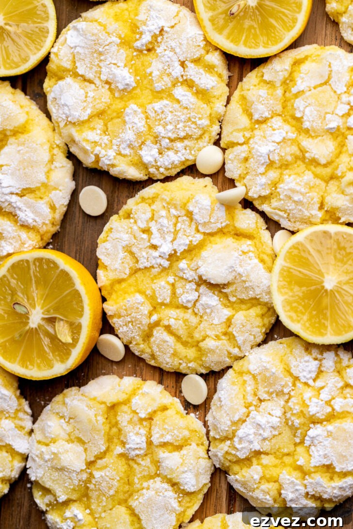 Top view of lemon crinkle cookies.