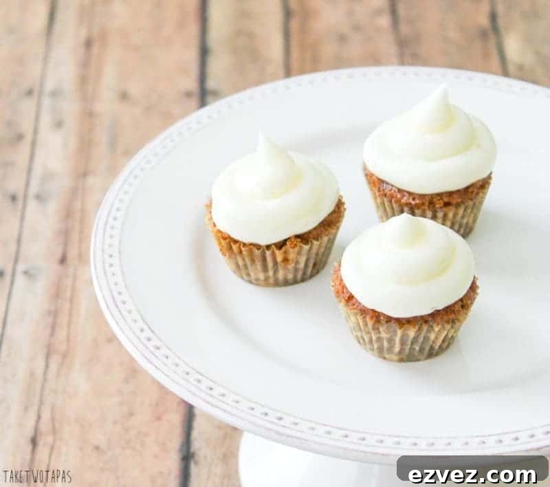 Mini Carrot Cake Cupcakes on a white serving platter