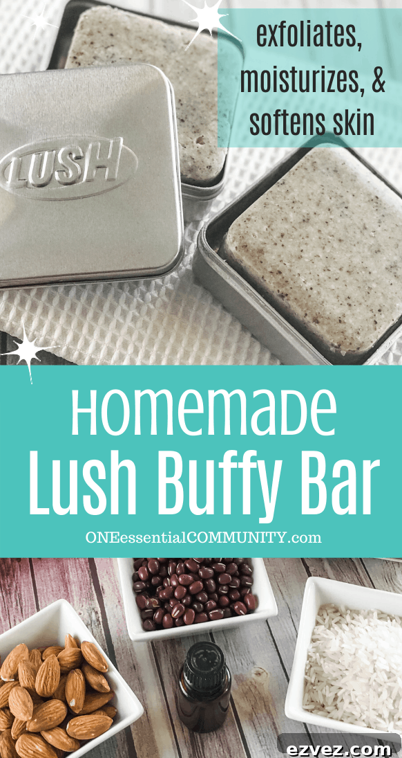 Homemade Lush Buffy Bar with essential oils exfoliates, moisturizes, and softens skin