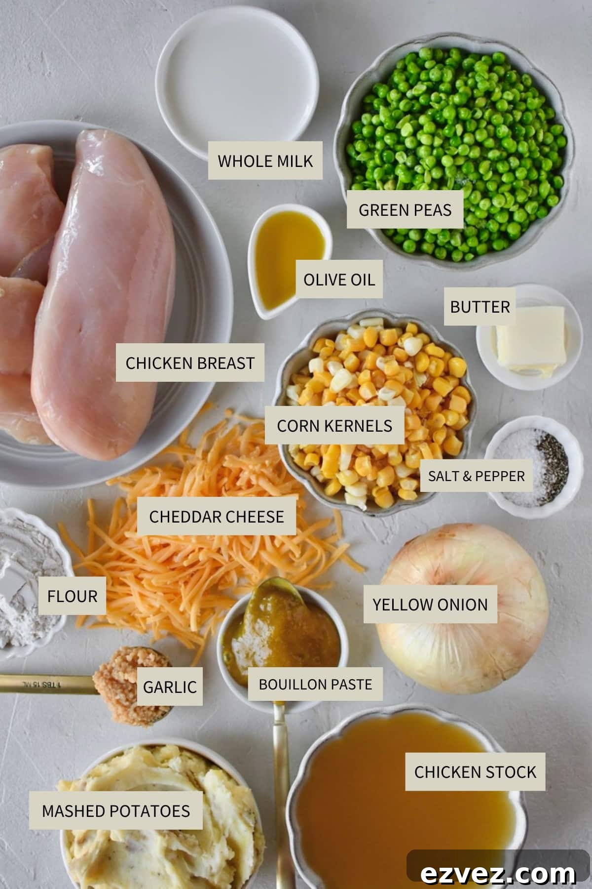 Ingredients needed to make Chicken Shepherd’s Pie.