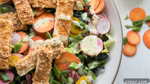 Vegan Crispy Baked Tofu Salad Recipe with Creamy Lemon Poppy Dressing