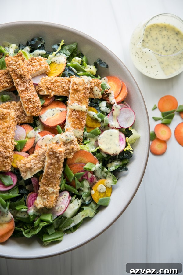 Vegan Crispy Baked Tofu Salad Recipe with Creamy Lemon Poppy Dressing