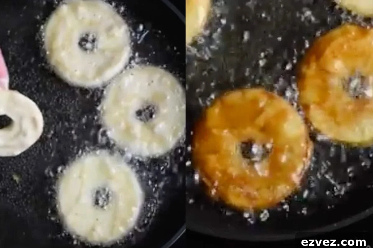battered apple rings being fried in oil