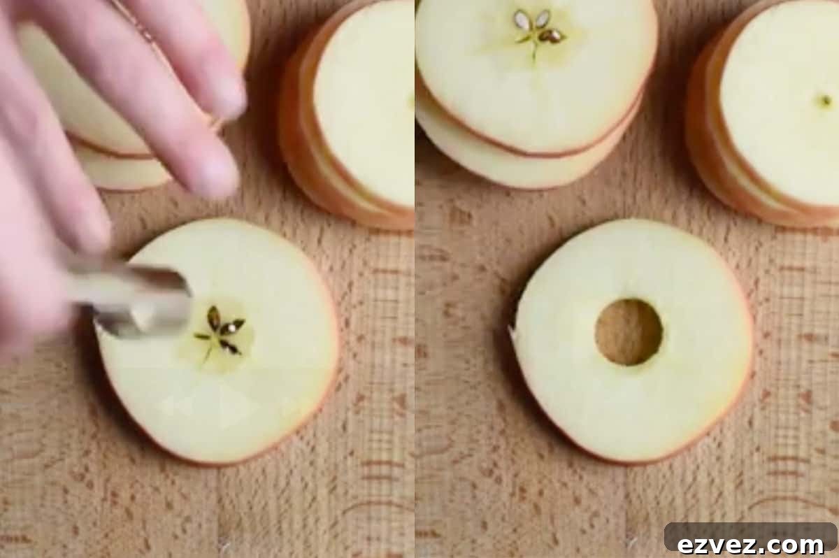 core being removed from apple slices