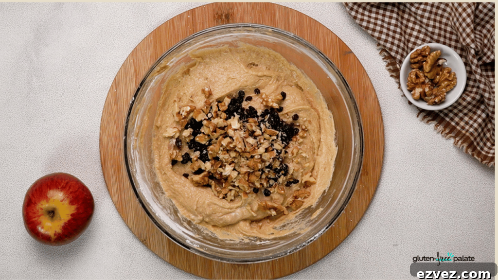 Add raisins and walnuts.