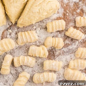 Scratch made potato gnocchi next to the rest of the dough.