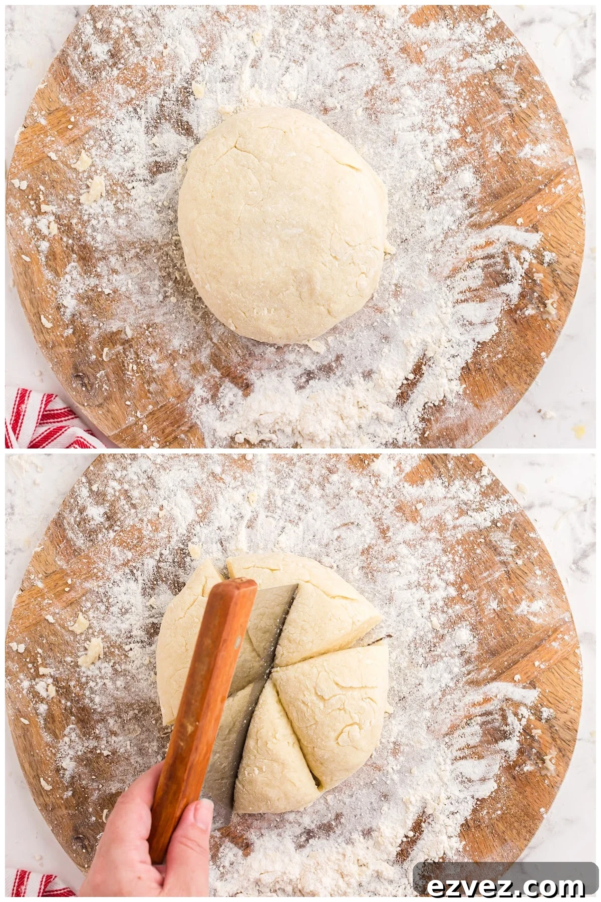 Slice the potato gnocchi dough ball into 8 pieces.