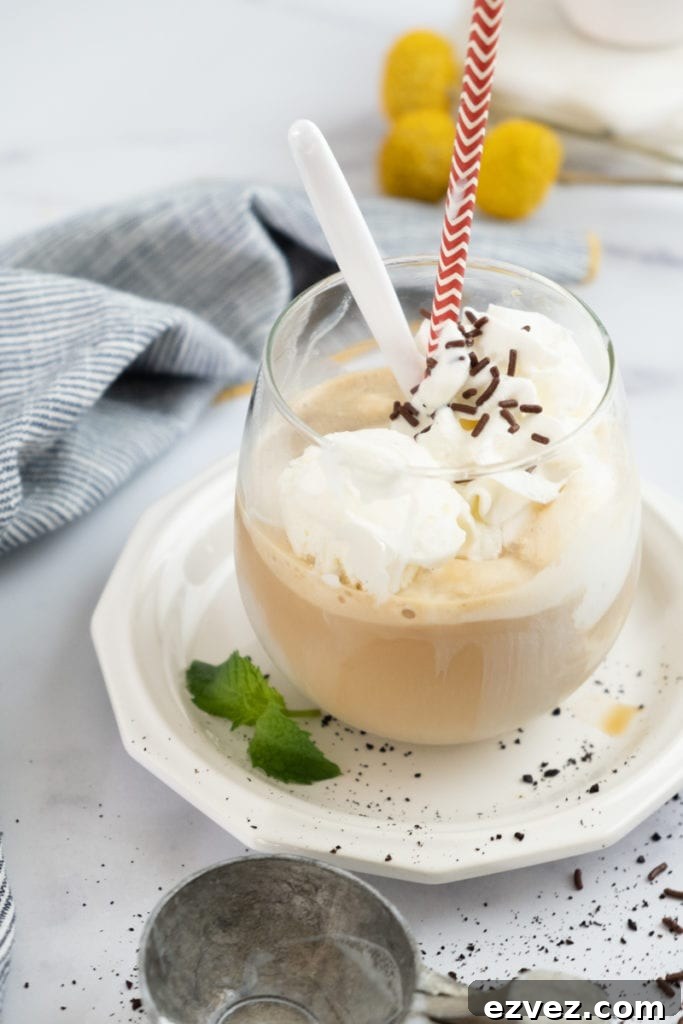 Eiskaffee in a glass with whipped cream