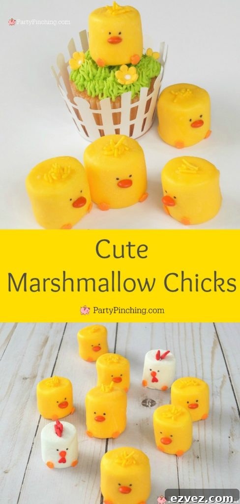 Adorable Marshmallow Chick Desserts: Fun Easter Treats 7 Cute marshmallow chicks for Easter, chick marshmallow pops, chicken cupcake toppers, rooster marshmallow, barnyard farm party idea