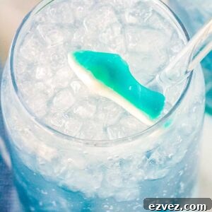 A copycat Swig shark attack garnished with a gummy shark.