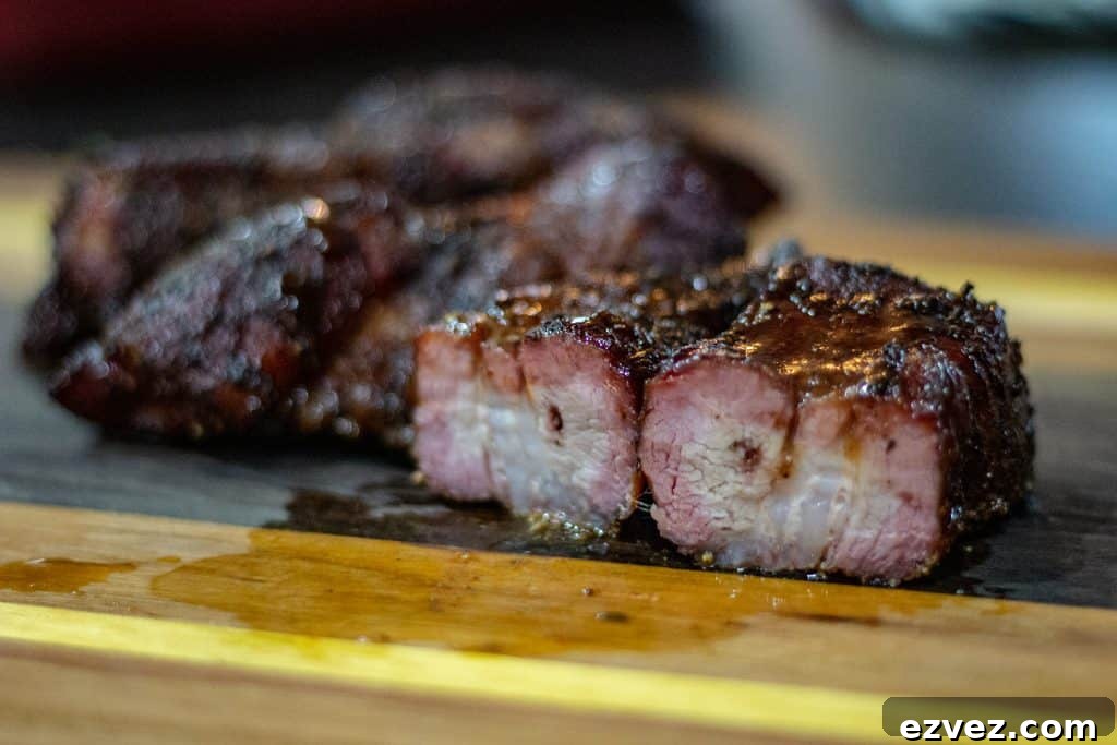 pork ribs with a good bark and a light bbq sauce glaze