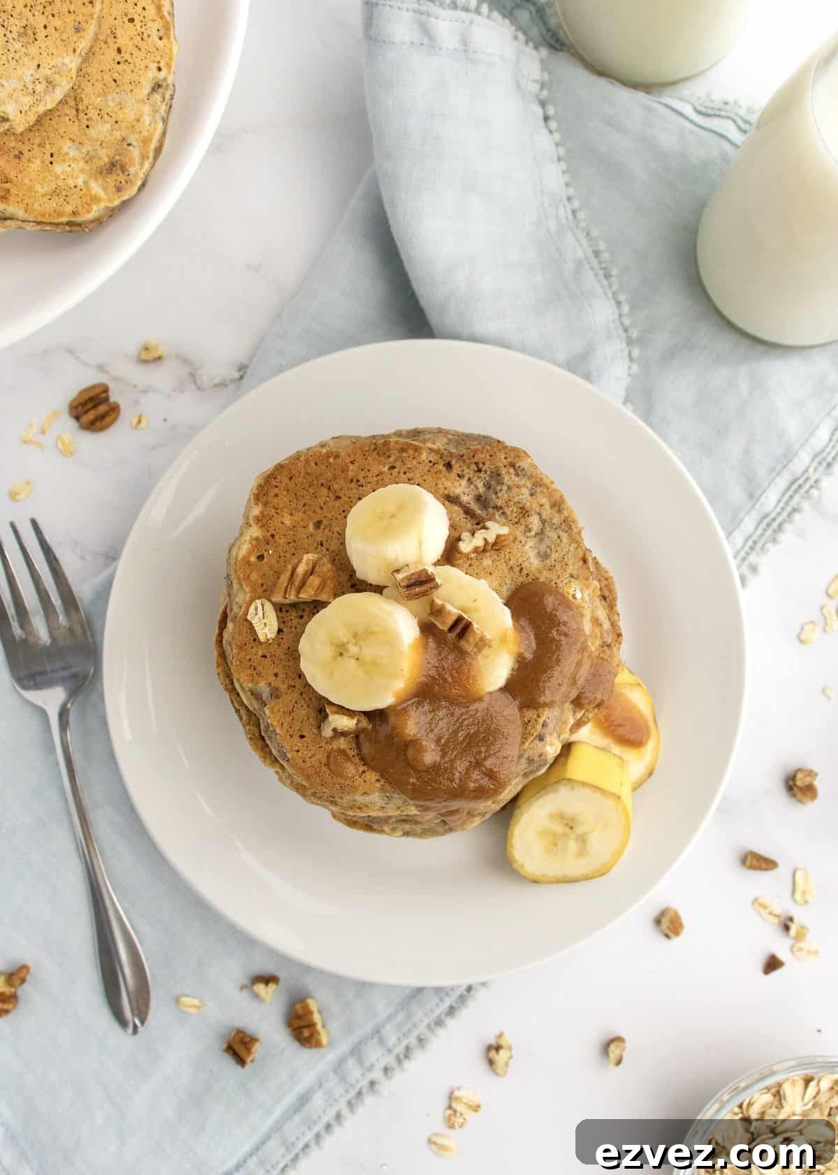Whole Wheat Banana Nut Oat Pancakes by The BakerMama