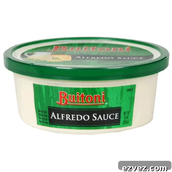 A 10-ounce plastic tub of Buitoni Alfredo Sauce