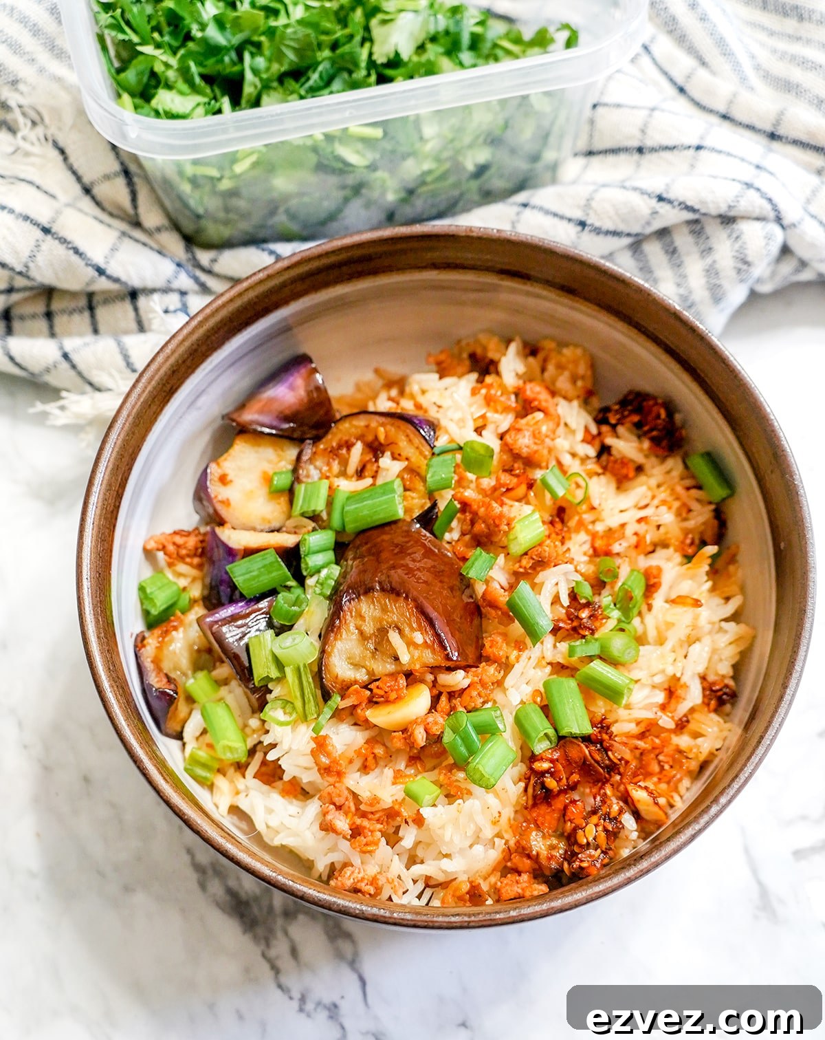 Minced Chicken Eggplant Rice
