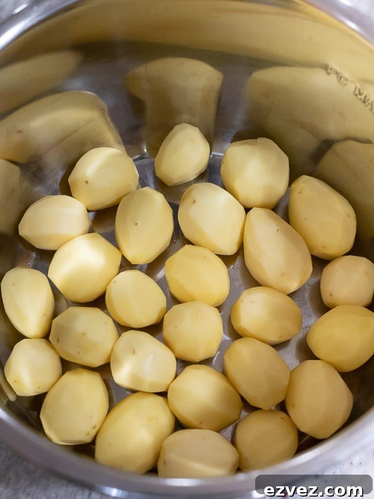 Peeled potatoes inside an instant pot