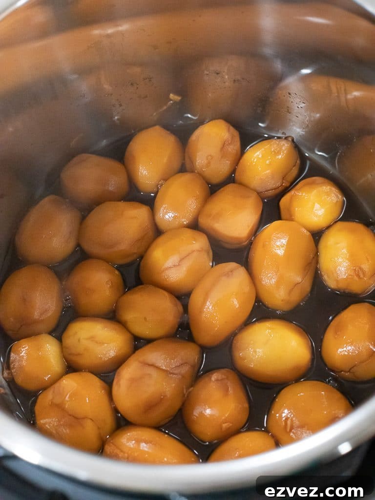 Potatoes cooked in soy sauce inside an Instant Pot