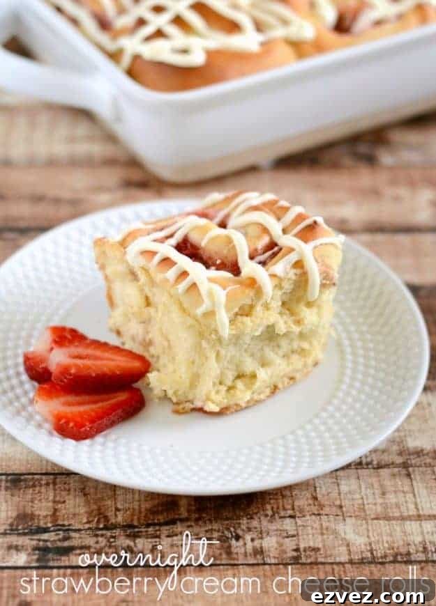 Overnight Strawberry Cream Cheese Rolls - rich and creamy sweet rolls with strawberries.