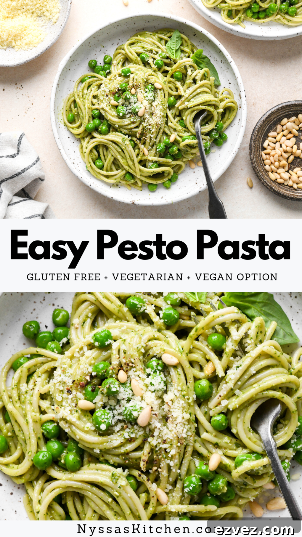 Pinterest pin for easy pesto pasta