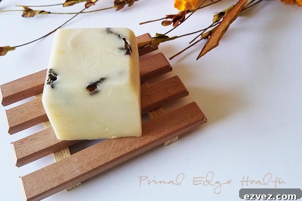 Tallow soap on a wooden rack.