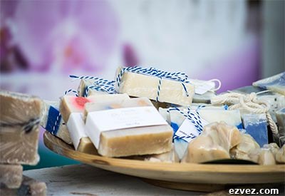 A bowl of cold process soap on top of a table.