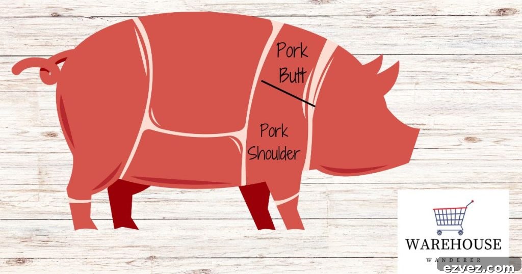 Image of pork cuts showing where the Costco pork shoulder and pork butt come from