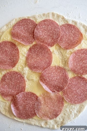 Pepperoni Stromboli: Cheesy Pepperoni Bread Recipe 4 Layer of salami added to the dough