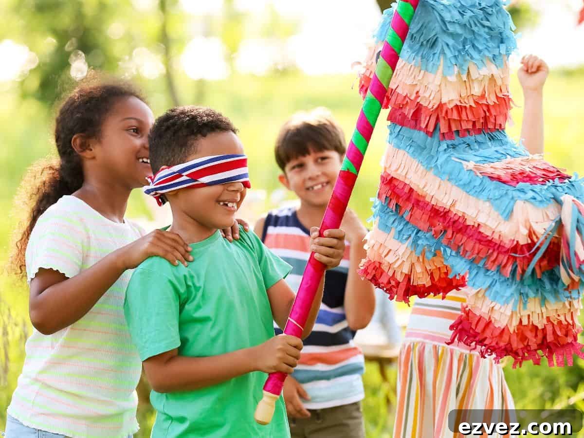 Birthday Party Supplies Checklist: Complete Planner for Any Age 6 Kids hitting a pinata at a birthday party.