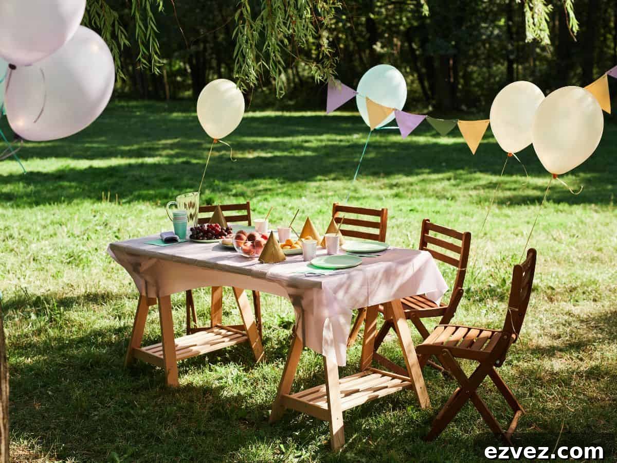 Birthday Party Supplies Checklist: Complete Planner for Any Age 8 Birthday table outside with balloons.