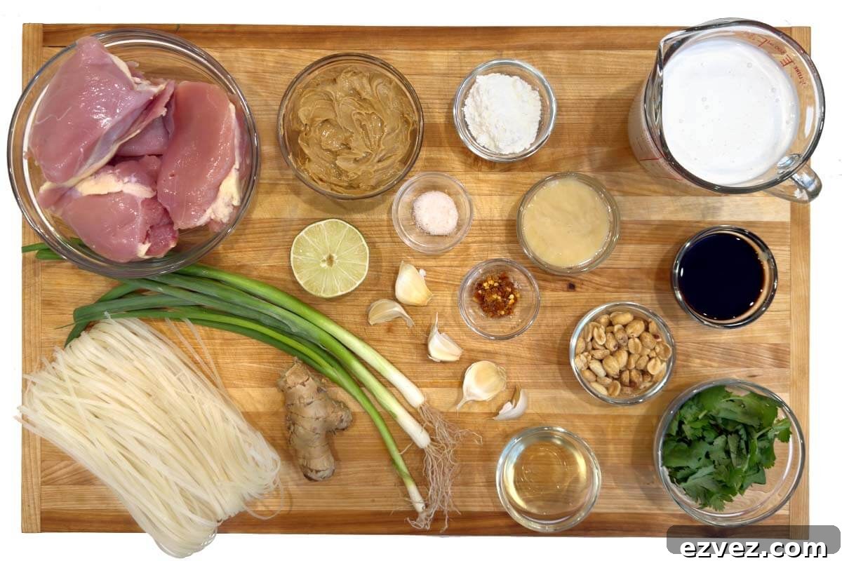 Crockpot Thai Peanut Chicken ingredients on a board