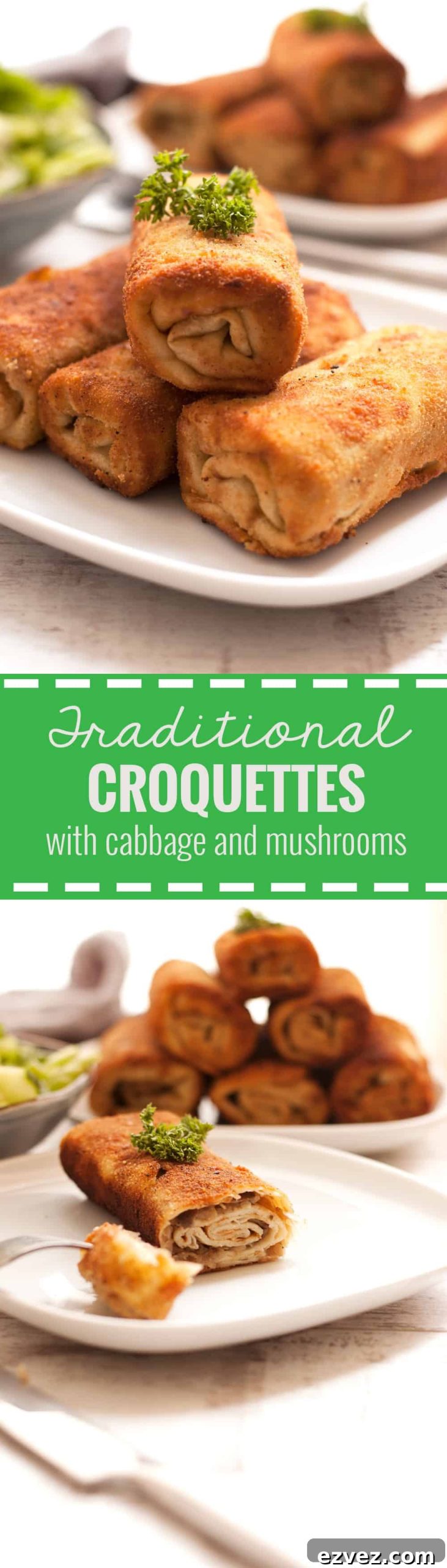 Cabbage and Mushroom Croquettes Recipe: Crispy, Savory Bites 9 Traditional cabbage and mushroom croquettes. Delicious, vegan version of this eastern- European classic, easy to prepare dinner idea! Yum!