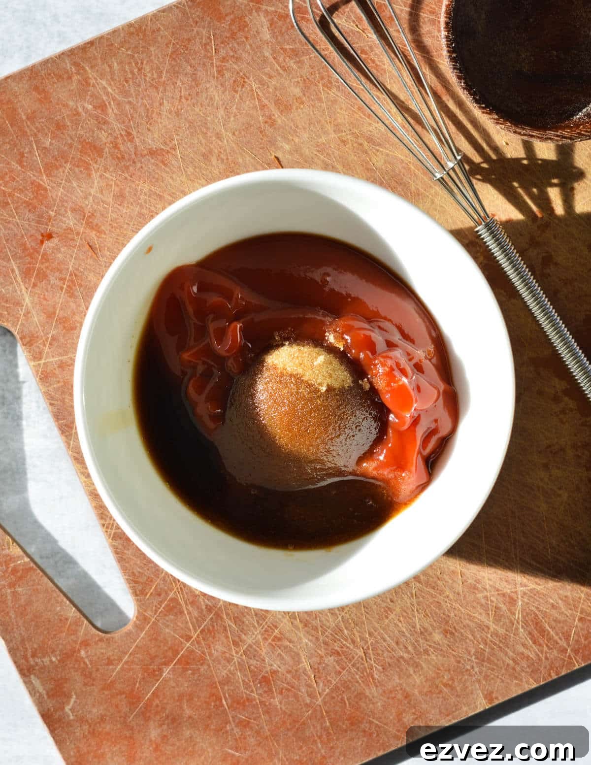 brown sugar, ketchup, and Worcestershire sauce  in a bowl. 