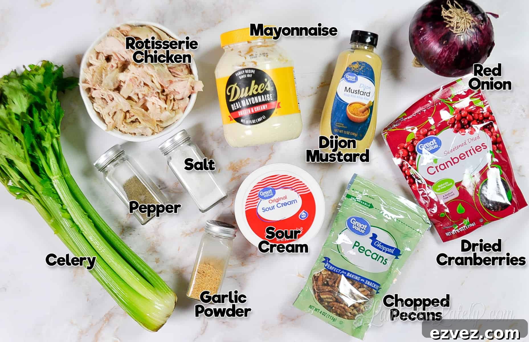 ingredients for rotisserie cranberry chicken salad.