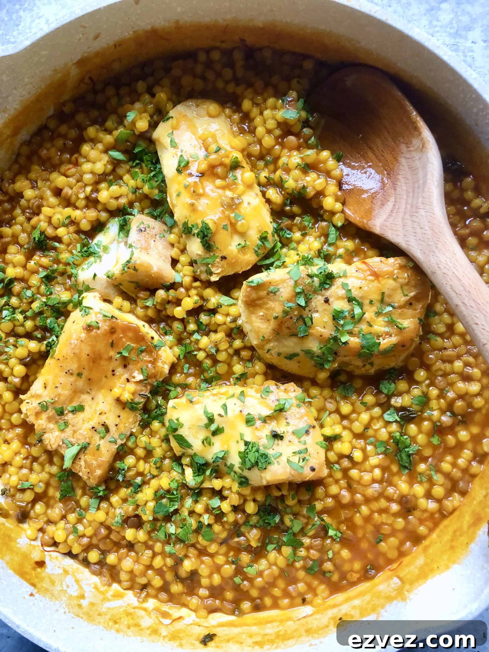 Lidia's Halibut with Saffron Fregola