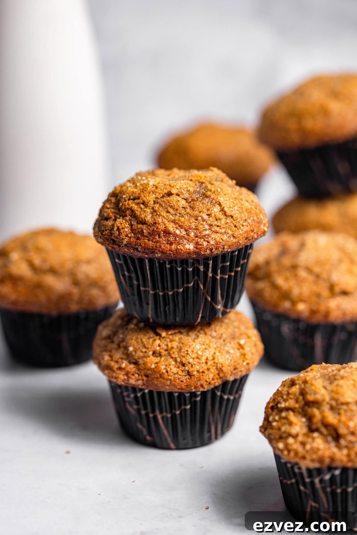 Banana muffins stacked on top of each other