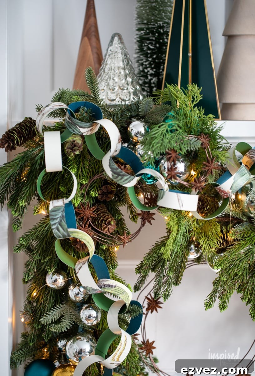 DIY Christmas Paper Chains from Wallpaper Rolls: Festive Holiday Decor 2 diy christmas paper chain on garland.