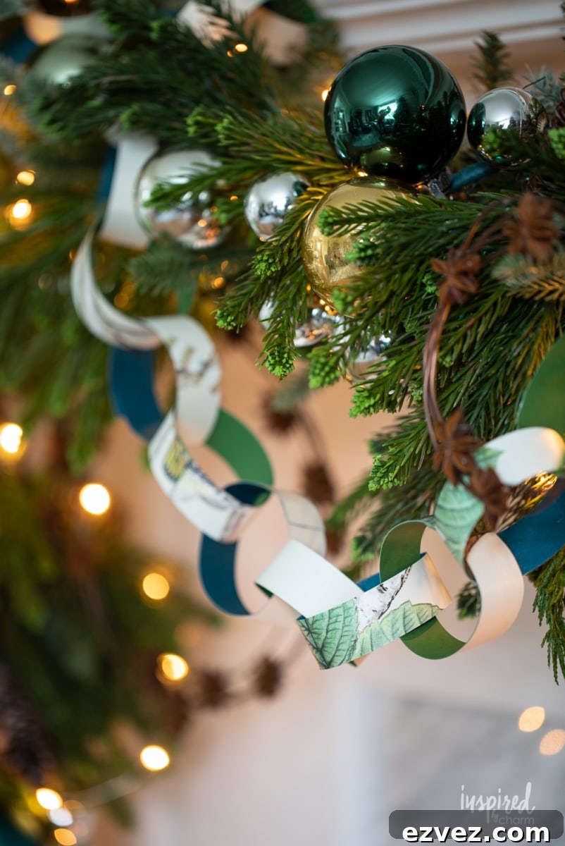 DIY Christmas Paper Chains from Wallpaper Rolls: Festive Holiday Decor 4 close up of paper chain garland.