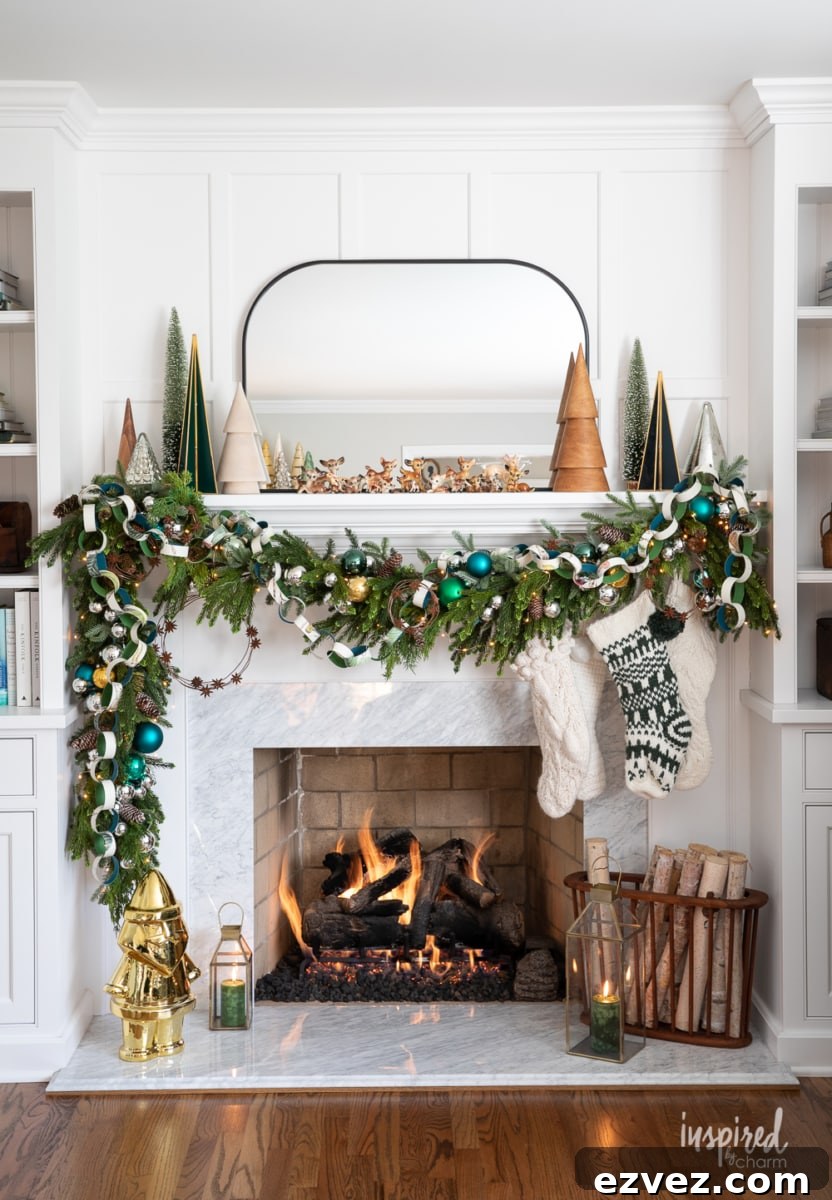 DIY Christmas Paper Chains from Wallpaper Rolls: Festive Holiday Decor 5 christmas mantel decor with garland.