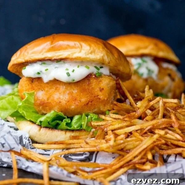 Crispy Beer Batter Recipe for Perfect Fried Fish and Vegetables 11 Breaded haddock burger on brioche with shoestring fries.