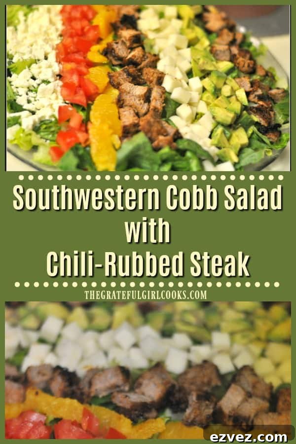 You'll enjoy this Southwestern Cobb Salad, with Romaine lettuce, feta cheese, orange slices, jicama, tomatoes, avocado & a delicious salad dressing.