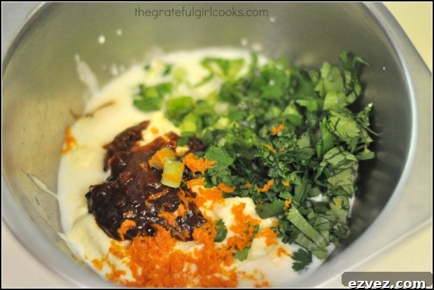 Ingredients for salad dressing for Southwestern cobb salad, in a small bowl