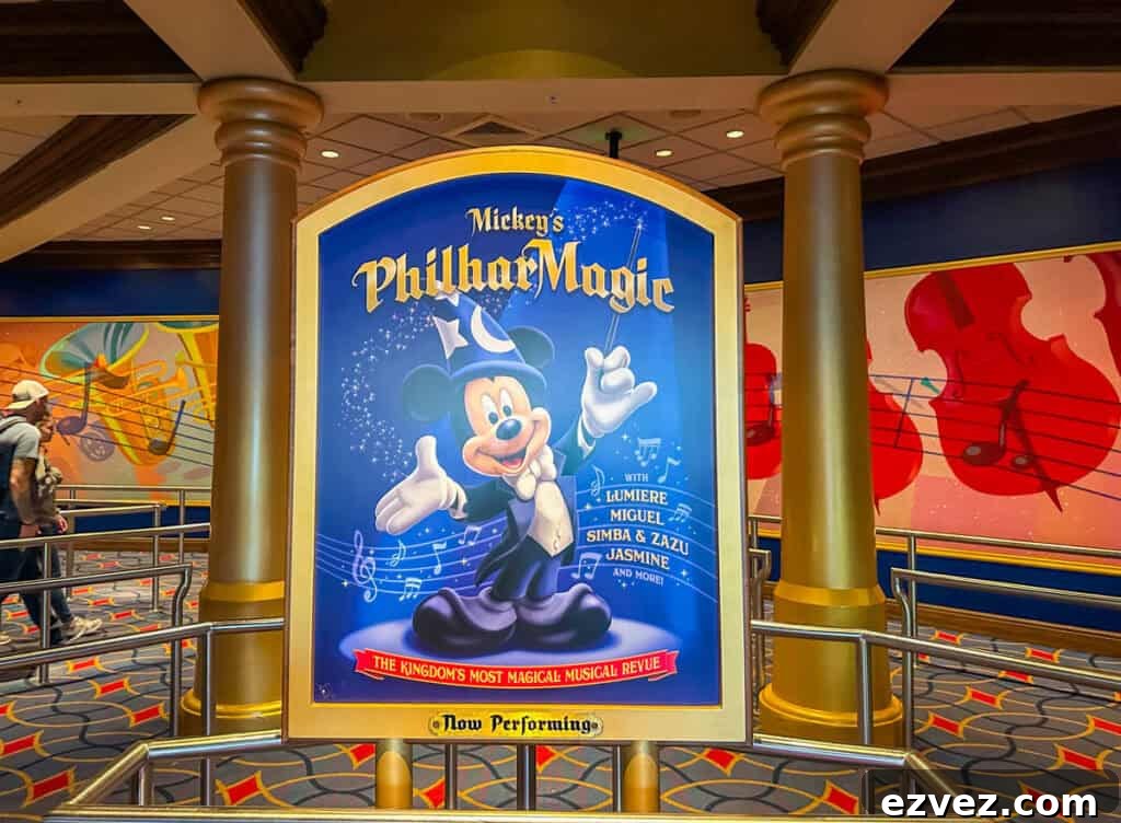 Mickey's PhilharMagic marquee sign featuring Mickey.