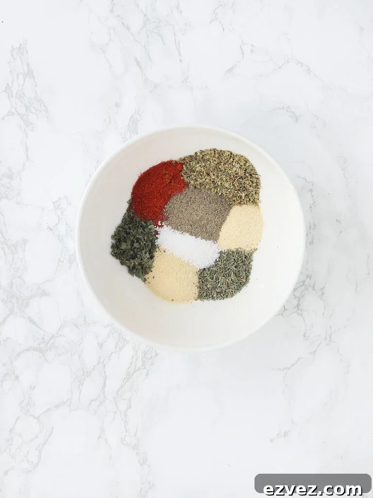 Seasonings unmixed in a white mixing bowl.
