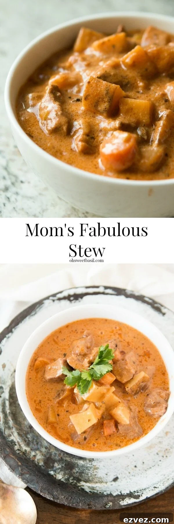 Our absolute favorite, Mom's Fabulous slow cooker stew recipe! ohsweetbasil.com