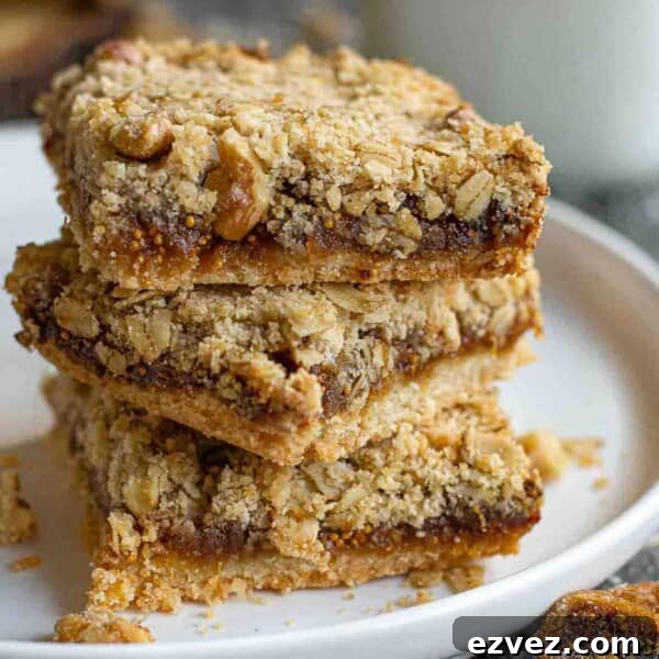 Chewy Caramel Apple Bars with Cinnamon Streusel 11 A stack of homemade fig bars.
