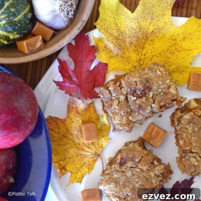 Chewy Caramel Apple Bars with Cinnamon Streusel 3 A plate of desserts on a table