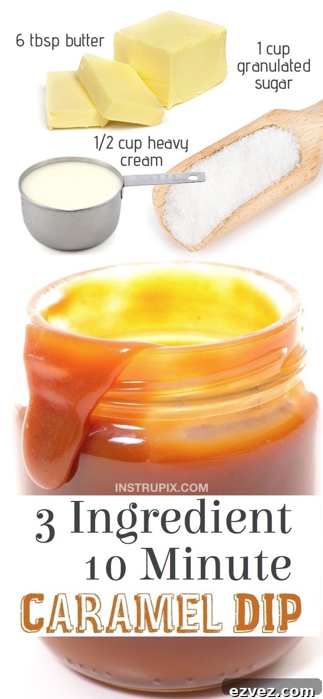 3 Ingredient Homemade Caramel Sauce & Dip (for apples, ice cream, pie, desserts and more!)